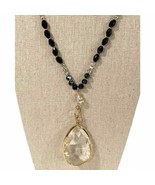 POMINA Beaded Fashion Long Necklace Gold Black w/ Teardrop Crystal Pendant - £19.64 GBP