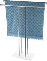 Brushed Steel 30 Inch Free-Standing Double Towel Rack Shelf For Bathroom, Wn. - £90.21 GBP