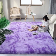 Dweike Ultra Soft Shaggy Rugs Fluffy Carpets, Tie-Dye Rugs For, 4X6 Ft. Purple. - £32.82 GBP