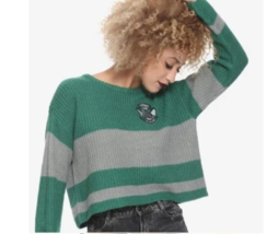 Harry Potter Slytherin Cropped Sweater XL Green Striped Embroidered Hot Topic - £36.16 GBP