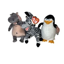 Ty Beanie Baby Madagascar Lot Of 3 Gloria Hippo Marty Zebra Skipper Peng... - $30.69