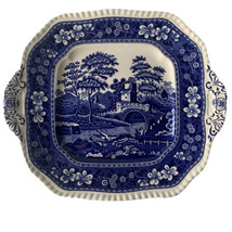 Spode England Blue Tower Two Handled square Cake Plate blue white 9.5x11&quot; M3 - £78.34 GBP