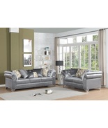 Banbury 2-Piece Gray Velvet Sofa Set with Silver Trim - $1,899.00