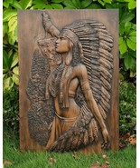 Native American Woman and Wolf Wood Carving Decor - Engraved on Natural Wood - $59.00 - $199.00