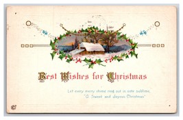 Best Wishes for Christmas Cabin Scene Holly Border Embossed DB Postcard Z5 - $2.92