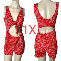 Red &amp; White Bandana Print Cut Out Romper~Size 1X - £21.78 GBP