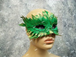 Green Gold Dragon Costume Eye Mask Scale Leaf Look Poison Ivy Masquerade Fantasy - £13.35 GBP