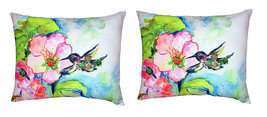 Pair of Betsy Drake Hummingbird &amp; Hibiscus No Cord Pillows 16 Inch X 20 Inch - £62.27 GBP