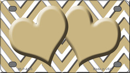 Big Gold White Chevron Gold Center Hearts Novelty Mini Metal License Plate Tag - £11.94 GBP
