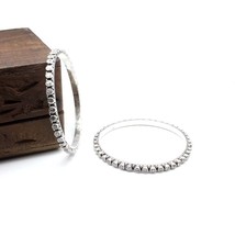 Cute Real Silver Oxidized White CZ Women Bangles Bracelet 5.7 CM - Pair - £58.45 GBP