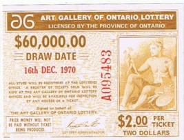 AGO Art Gallery Of Ontario Ticker For 1970 Draw For $60,000 - £0.57 GBP