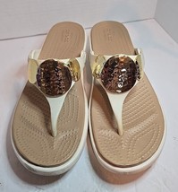 Crocs Sanrah Womens Size 9 Ivory Gold Embellished Wedge Flip Sandals Slip On - £26.74 GBP