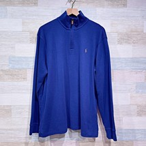 POLO Ralph Lauren Estate Rib 1/4 Zip Sweater Blue Cotton Jersey Mens Large - £55.65 GBP