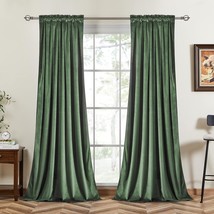 Topfinel Velvet Curtains, Set Of 2, Moss Green, Room Darkening 90 Inch Long - $56.93