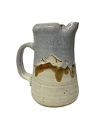 Stoneware Pitcher Handmade Pinch Grip Drip Glaze Earth Tones Blue Brown ... - $556.25 MXN