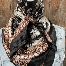 Two Tone Black Paisley Printed Western Southwestern Wild Rag Scarf Accent - £19.35 GBP