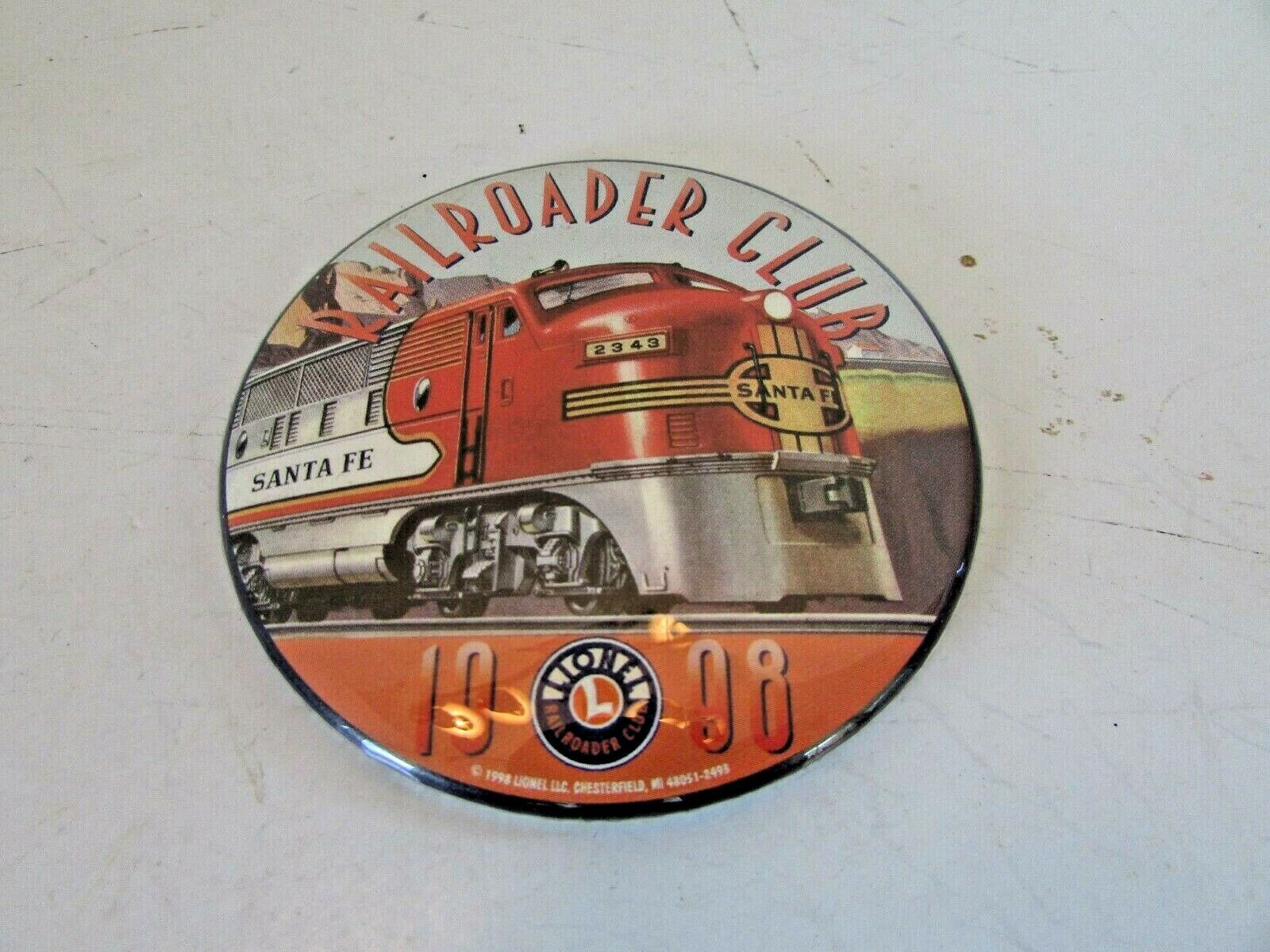 VTG TIN PIN LIONEL RAILROADER CLUB 1998 PINBACK 3.5&quot; H19 - $2.80
