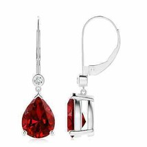 Lab-Grown Ruby Leverback Drop Earrings with Diamond in 14K Gold (10x8mm, 5.33Ct) - £1,513.90 GBP