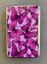 Cute Purple Butterfly Wallpaper Flip Top Dual Torch Lighter Wind Resistant - £13.14 GBP