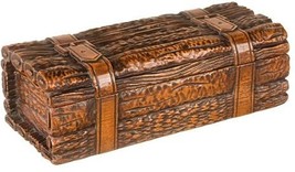 Box MOUNTAIN Lodge Leather Belt Lidded Resin Hand-Painted Carved Hand-Cast - £183.05 GBP