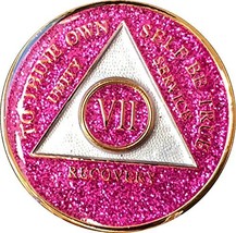 7 Year AA Medallion Glitter Pink Tri-Plate Chip VII - £13.44 GBP