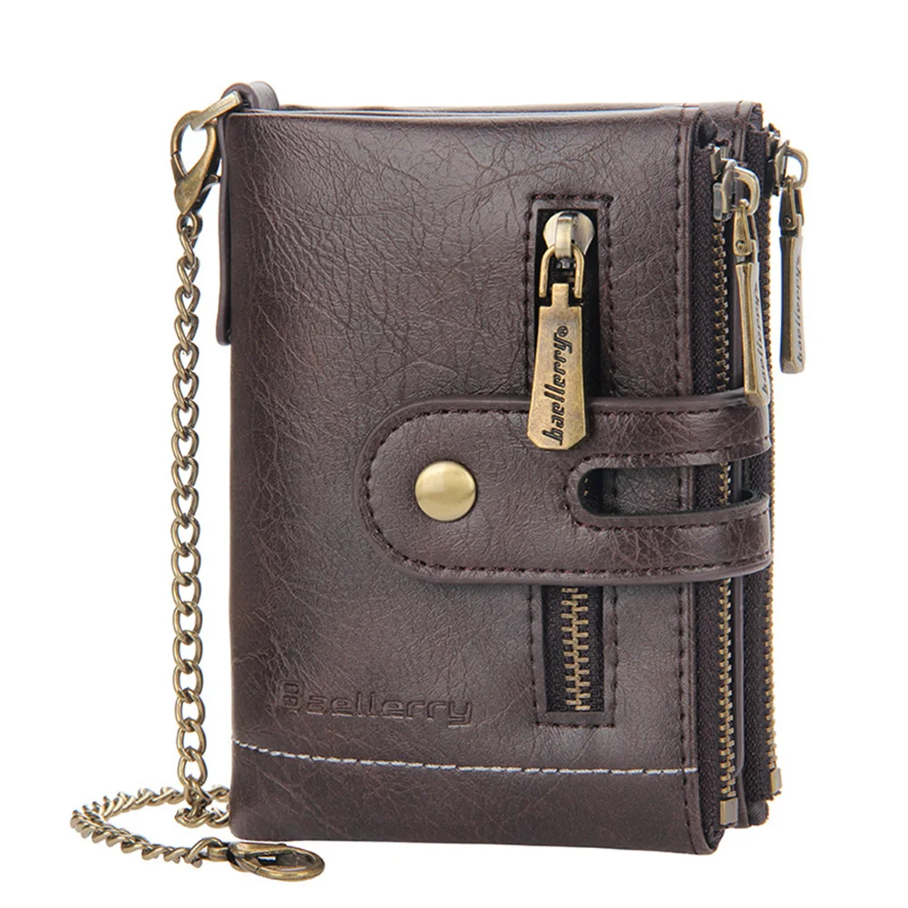 Retro Men Double Zipper Short Wallet Portable Multi-slot Mini Purse Card... - £53.60 GBP