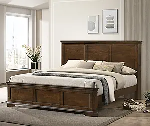 Roundhill Furniture Maderne Traditional Wood Panel Bed, King (U.S. Stand... - $1,297.99