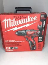 MILWAUKEE 2408-22 M12 3/8&quot; Cordless Hammer Drill/Driver Kit 12 Volt (2) 1.5 Ah - £110.23 GBP