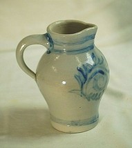 Primitive Style Stoneware Studio Art Pottery Crock Pitcher Cobalt Blue Floral - £31.04 GBP
