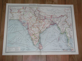 1908 Antique Map Of British India Pakistan Industy Transportation Ship Routes - £22.33 GBP