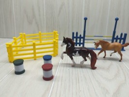 Breyer Stablemates Set 2 Horses jump corral fence pen from Red Stable Pl... - $12.86