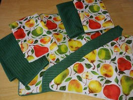 Smart Home New 7-PC Dish MAT/4 TOWELS/2 WASHCLOTHS-NWOP-SOLID GREEN/FRUIT-POLY - £7.98 GBP