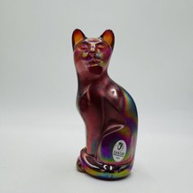 Fenton Iridescent Carnival Art Glass Sitting Cat 5” Figurine Vintage - $88.83
