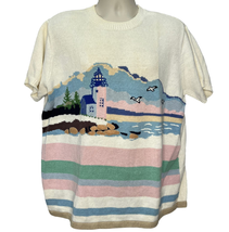 Vintage Blair Womens Short Sleeve Sweater Lighthouse Striped Size 2XL Cottage - £35.87 GBP