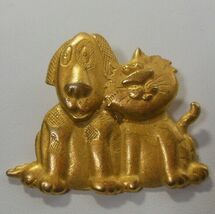 Vintage Gold-tone Dog/Cat Brooch 1.5/8" x 2" - $11.99