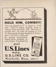 1937 Print Ad US Lines Fishing Line Man Catches Fish Cartoon Westfield,MA - £5.68 GBP