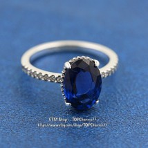 Winter Collection 925 Sterling Silver Sparkling Statement Halo Ring With Blue Cz - £14.43 GBP
