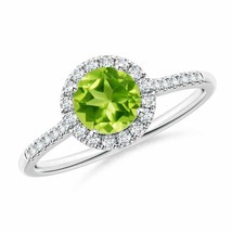 ANGARA Round Peridot Halo Ring with Diamond Accents for Women in 14K Solid Gold - £789.58 GBP