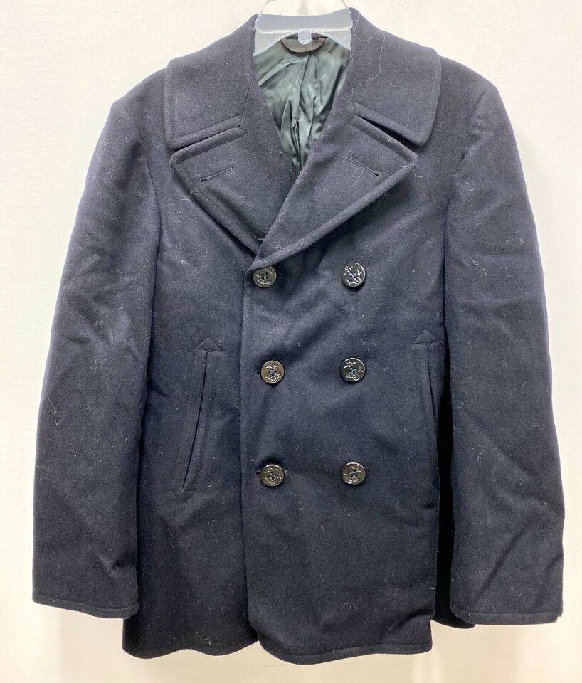 Vintage Vietnam War 1973 US Navy USN Overcoat Man&#39;s Wool Melton Peacoat ... - $135.58
