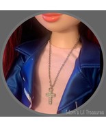 Light Blue Rhinestone Gold Cross Pendant Necklace • 18 inch Fashion Doll... - £5.42 GBP