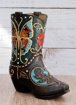 Western Cowboy Faux Tooled Leather Butterfly Cowboy Boot Pen Holder Flower Vase - £22.64 GBP