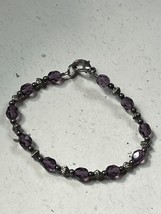 Silvertone &amp; Purple Faceted Plastic Bead Bracelet – 6.75 inches in length x just - £7.58 GBP