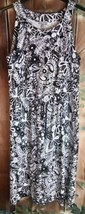 T By Talbots Dress Size M Sleeveless Floral Elastic Waist Tie Black/White - £14.85 GBP