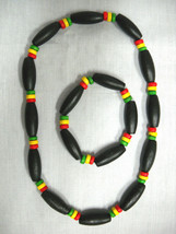 Rasta Black Green Yellow Red Colors Wooden Beads Reggae Necklace Bracelet Set - £7.98 GBP