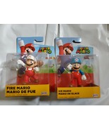 New Fire Mario & Ice Mario Figure World of Nintendo Super Mario Jakks 2.5" Toy - £14.67 GBP