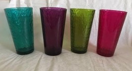 Set of 4 Glass Water Tumblers Colorful Textured Embossed Inside Tall - $29.99