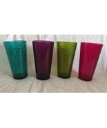 Set of 4 Glass Water Tumblers Colorful Textured Embossed Inside Tall - £23.97 GBP