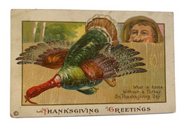 Vtg Stecher Litho Thanksgiving Greetings Man Watching Turkey Postcard Series 72D - £11.82 GBP