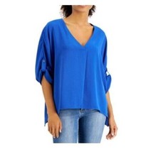 Willow Drive Womens S Blue Roll Tab Sleeves V Neck Top NWT J67 - £19.34 GBP