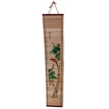 Vintage Bamboo Scroll Painted Bird Floral Flowers Wall Hanging 32x6&quot; - $11.85